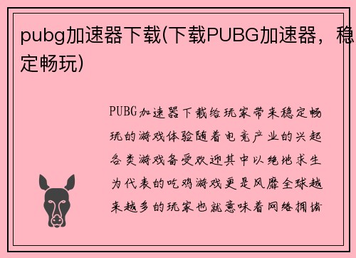 pubg加速器下载(下载PUBG加速器，稳定畅玩)